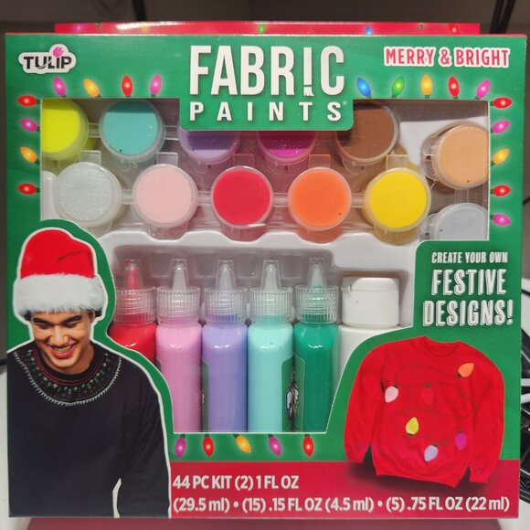 TULIP FABRIC PAINTS, MERRY & BRIGHT KITS, 44 PC KIT, PUFF PAINT & BRUSH-ON PAINT - Picture 1 of 5